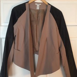 Bar III Drape front jacket w/ faux leather sleeve